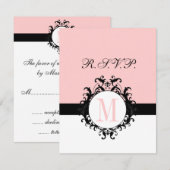 Chic French Damask Monogram Wedding RSVP Card Karte (Vorne/Hinten)