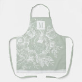 Chic French Farmhouse Peony Monogram Light Green Schürze (Vorderseite)
