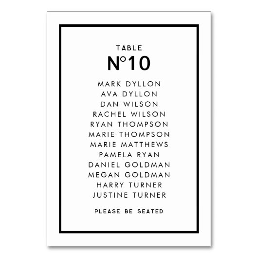 Chic French Monochrome Minimal Wedding Tischnummer (Vorderseite)