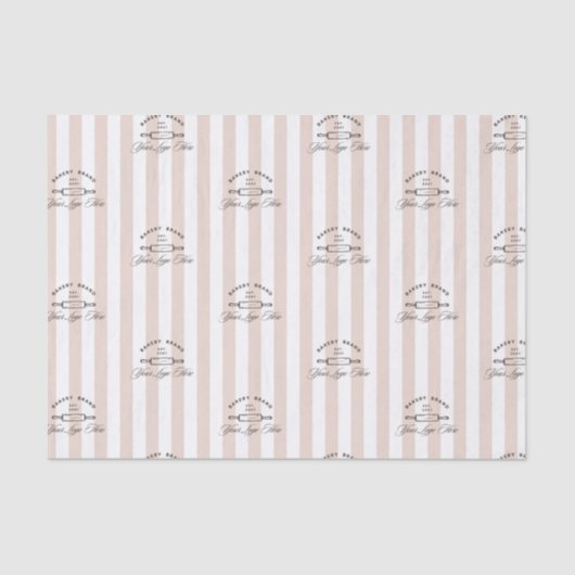 Chic French Pink Striping Bakery Logo Business Seidenpapier (Vorderseite)