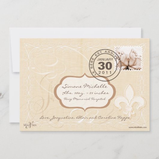 Chic French Romance Geburtserklärung Ankündigung (Vorderseite)