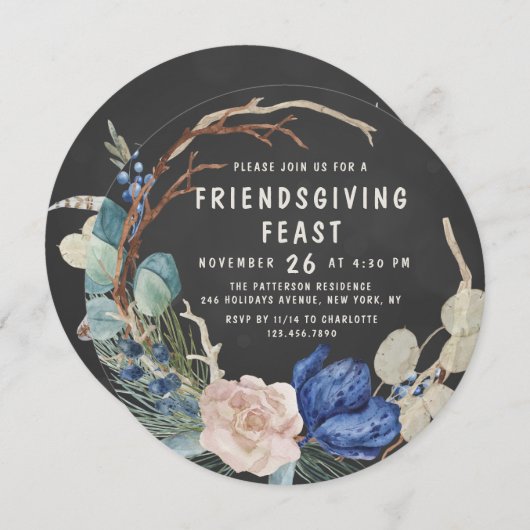 Chic Friendsgiving Fest Wasserfarbenflora Einladung (Vorne/Hinten)