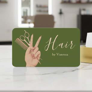 Chic Friseur Hairstylist Moosgrün Roségold Visitenkarte