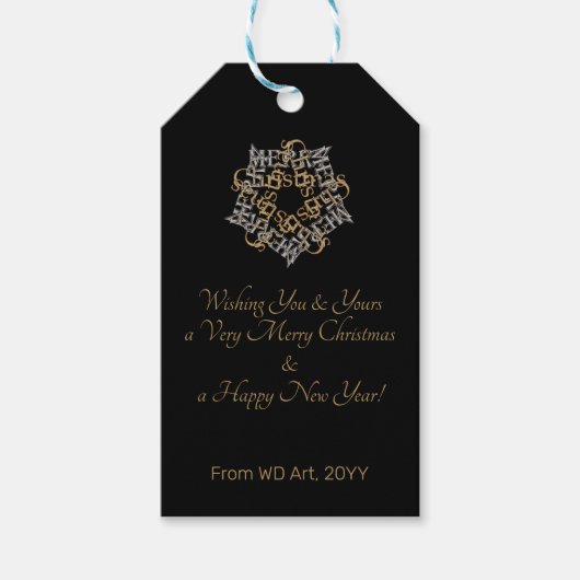 Chic Frohe Weihnachten Gold Silver Calligraphy Bla Geschenkanhänger (Vorderseite)