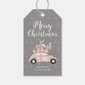 Chic Frohe Weihnachten Pink Auto Gray Urlaub Geschenkanhänger (Vorderseite)