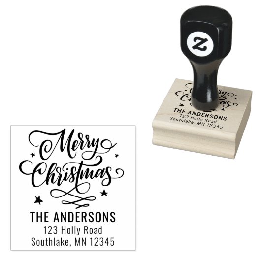 Chic Frohe Weihnachts-Script-Rücksendeadresse Gummistempel (Stempel)