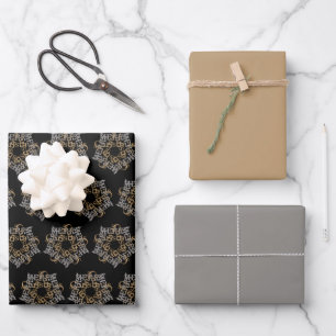 Chic Frohe Weihnachtsstern Kunst, Gold, Silber, Sc Geschenkpapier Set