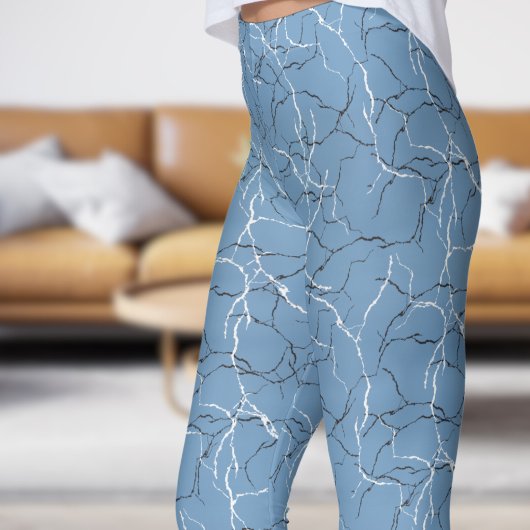 Chic Frost Blue und Schwarz-weiße Fracture-Muster Leggings