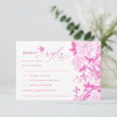 Chic Fuchsia Chinoiserie Bird Peony Wedding RSVP Karte (Stehend Vorderseite)