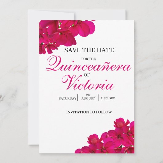 Chic Fuchsia & Hot Pink Rose Quinceañera Save The Date (Vorderseite)