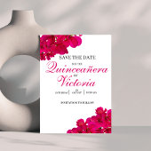 Chic Fuchsia & Hot Pink Rose Quinceañera Save The Date