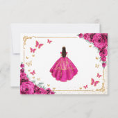 Chic Fuchsia Pink Roses Gold Quinceanera Reply RSVP Karte (Rückseite)