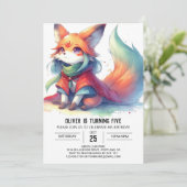 Chic Fun Fox Geburtstag Einladung (Stehend Vorderseite)