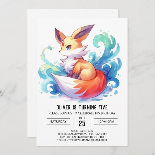 Chic Fun Fox Geburtstag Einladung (Vorne/Hinten)