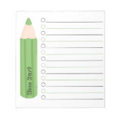 Chic Fun Green Pencil Lined Personalisiert Teacher Notizblock (Vorderseite)