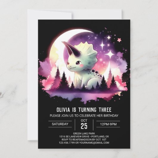 Chic Fun Triceratops Geburtstag Einladung (Vorderseite)