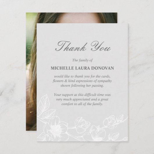 Chic Funeral Foto Vielen Dank Hinweis Silver Magno Dankeskarte (Vorne/Hinten)