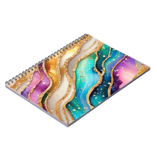 Chic Funkelnd Glitzer Golden Rainbow Agate Glamour Notizblock (Linke Seite)