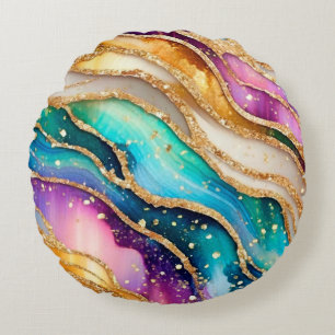 Chic Funkelnd Glitzer Golden Rainbow Agate Glamour Rundes Kissen