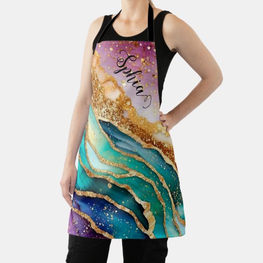 Chic Funkelnd Glitzer Golden Rainbow Agate Glamour Schürze (InSitu)