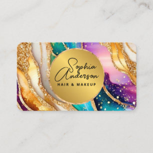 Chic Funkelnd Glitzer Golden Rainbow Agate Glamour Visitenkarte