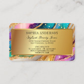 Chic Funkelnd Glitzer Golden Rainbow Agate Glamour Visitenkarte (Rückseite)