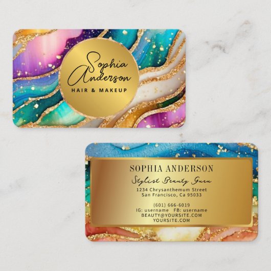 Chic Funkelnd Glitzer Golden Rainbow Agate Glamour Visitenkarte (Vorne/Hinten)