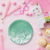 Chic Funkelnd Mermaid Green Glitzer Marble Ombre Pappteller (Party)