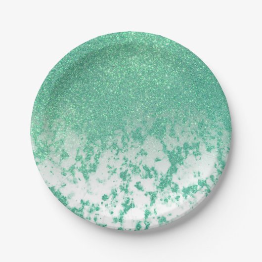 Chic Funkelnd Mermaid Green Glitzer Marble Ombre Pappteller (Vorderseite)