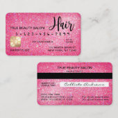 Chic Funkelnd Neon Pink Glitzer Kreditkartenhaar Visitenkarte (Vorne/Hinten)