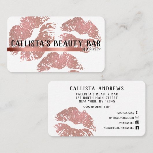 Chic Funkelnd Rose Gold Glitzer Lips Makeup Artist Visitenkarte (Vorne/Hinten)