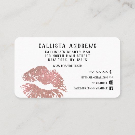 Chic Funkelnd Rose Gold Glitzer Lips Makeup Artist Visitenkarte (Rückseite)