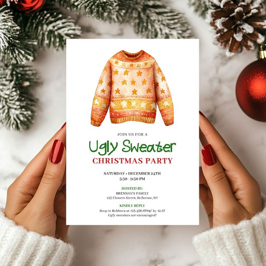 Chic Funny Ugly Sweater Holiday Party Invite Einladung