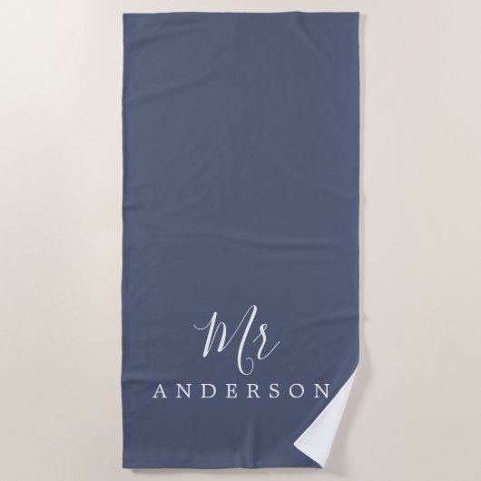 Chic Future Mr Blue Indigo Monogram Strandtuch (Vorderseite)