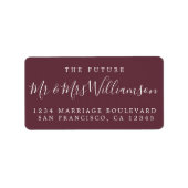 Chic Future Mr. Burgundy Wedding Rücksendeadresse Adressaufkleber (Vorne)