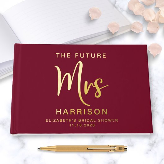 Chic Future Mrs Gold Foil Burgundy Brautparty Gästebuch