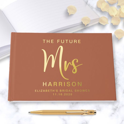 Chic Future Mrs Gold Foil Terracotta Brautparty Gästebuch