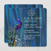 Chic Ganesha 2 Blue Satin and Peacock Wedding Einladung (Vorne/Hinten)