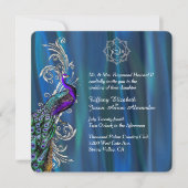 Chic Ganesha 3 Blue Satin and Peacock Wedding  Einladung (Vorderseite)