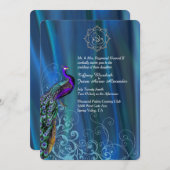 Chic Ganesha Blue Satin and Peacock Wedding Invit Einladung (Vorne/Hinten)