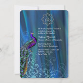 Chic Ganesha Blue Satin and Peacock Wedding Invit Einladung (Vorderseite)