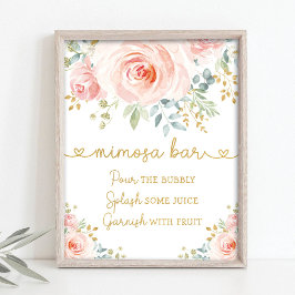 Chic Garden Blush Pink Blumengrün Mimosa Bar Poster