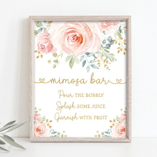 Chic Garden Blush Pink Blumengrün Mimosa Bar Poster