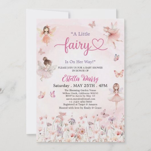 Chic Garden Floral Fairy Princess Girl Baby Dusche Einladung (Vorderseite)