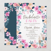Chic Garden Pink Blume Bachelorette Einladung (Vorne/Hinten)