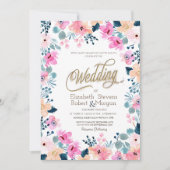 Chic Garden Pink Blume Hochzeit Einladung (Vorderseite)