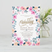 Chic Garden Pink Blume Hochzeit Einladung (Stehend Vorderseite)