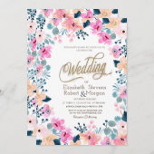 Chic Garden Pink Blume Hochzeit Einladung (Vorne/Hinten)