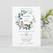 Chic Garden Rose Blumenreath Einladung (Stehend Vorderseite)