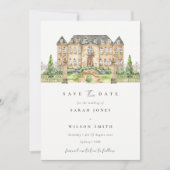 Chic Garden Schloss Wasserfarbener Save the Date K Dankeskarte (Vorderseite)